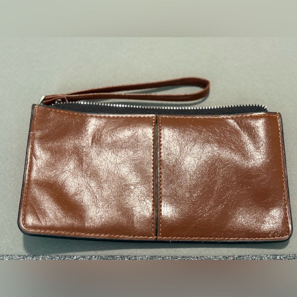 Brown Leather Wristlet Clutch